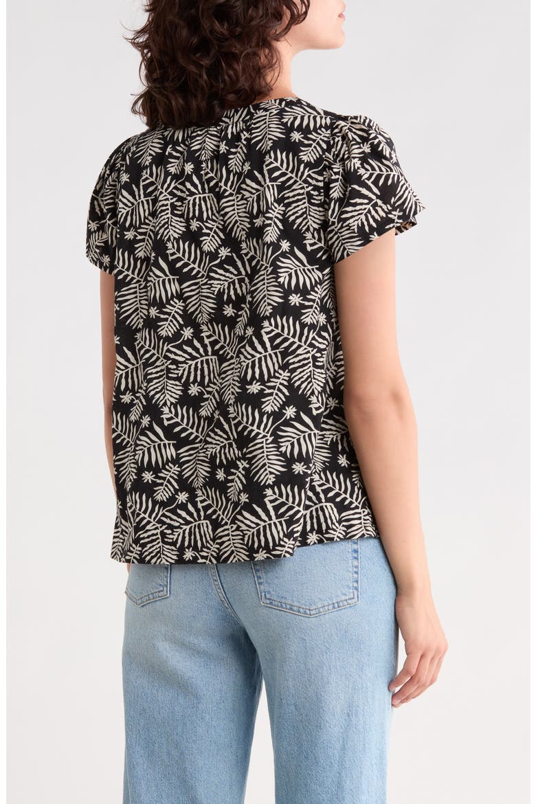 Shirred Split Neck Top, Alternate, color, BLACK MULTI