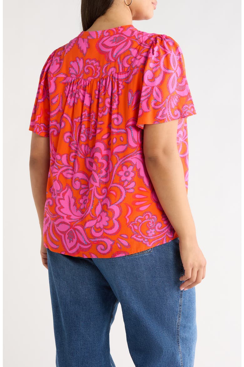 Marinda Floral Print Flutter Sleeve Top, Alternate, color, ORANGE-FUCHSIA