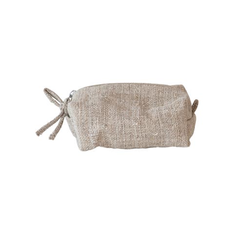 Woven Hemp Fiber Zip Pouch with Handle and Cotton Lining, Natural