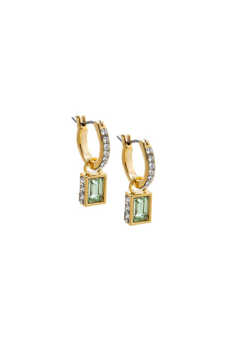 Colored Baguette Pave Rimmed Drop Huggie Earring, Main, color, Light Green