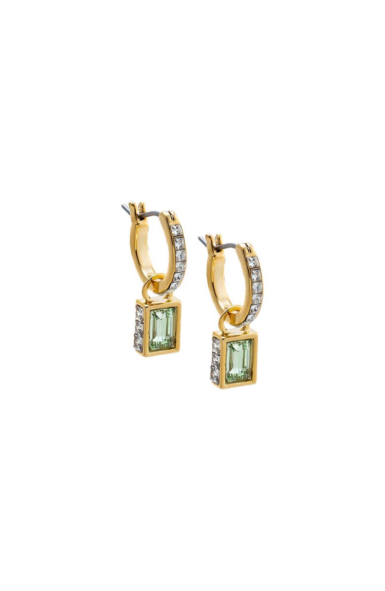 BY ADINA EDEN Colored Baguette Pave Rimmed Drop Huggie Earring, Main, color, Light Green