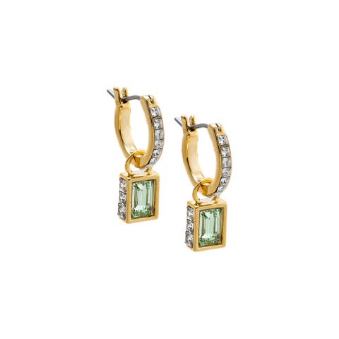 Colored Baguette Pave Rimmed Drop Huggie Earring