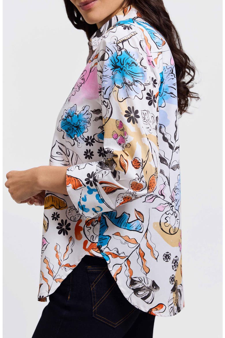 Meghan Watercolor Print Cotton Button-Up Shirt, Alternate, color, WHITE/ ORANGE MULTI