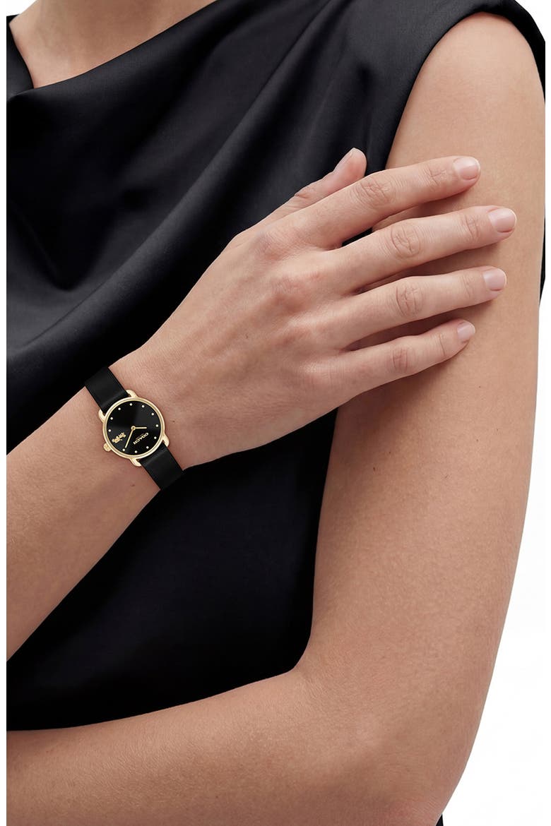Elliot Leather Strap Watch, 28mm, Alternate, color, BLACK