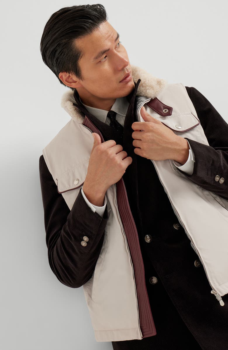 Brunello Cucinelli Techno satin down vest, Alternate, color, Panama