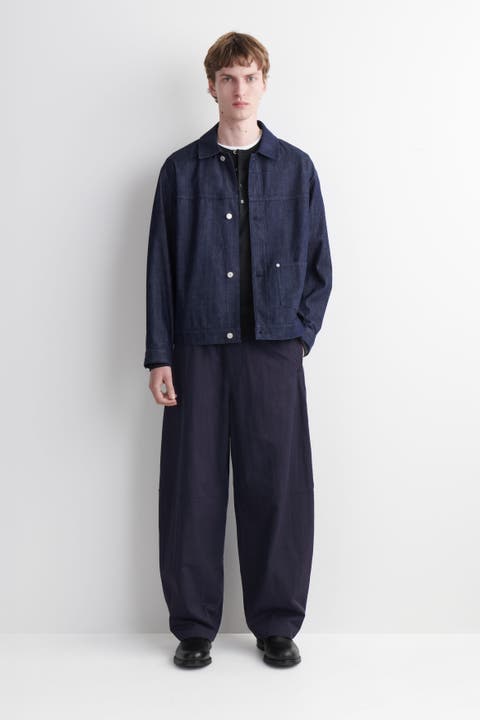Elasticized Relaxed-Fit Barrel-Leg Pants