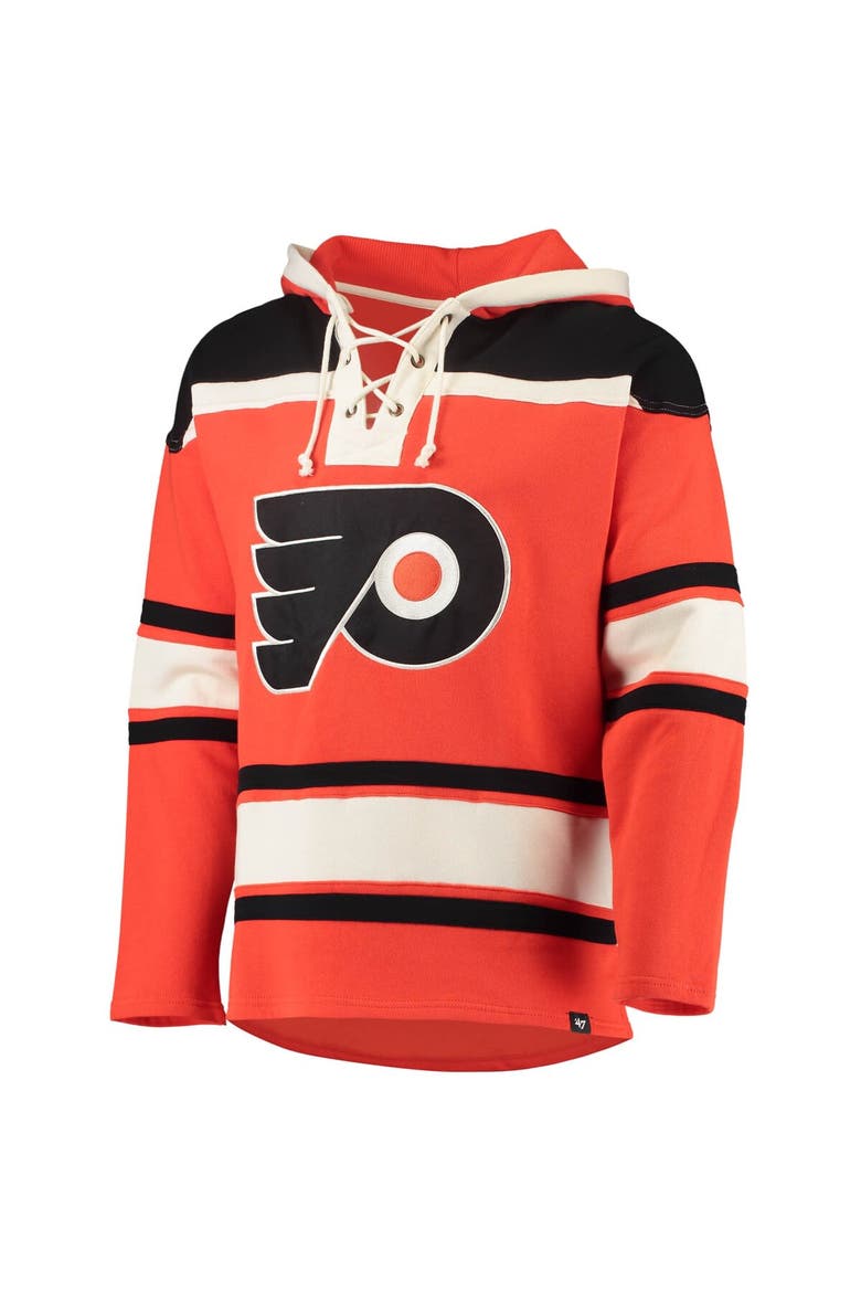 Men's '47 Carter Hart Orange Philadelphia Flyers Player Name & Number Lacer Pullover Hoodie, Alternate, color, Orange