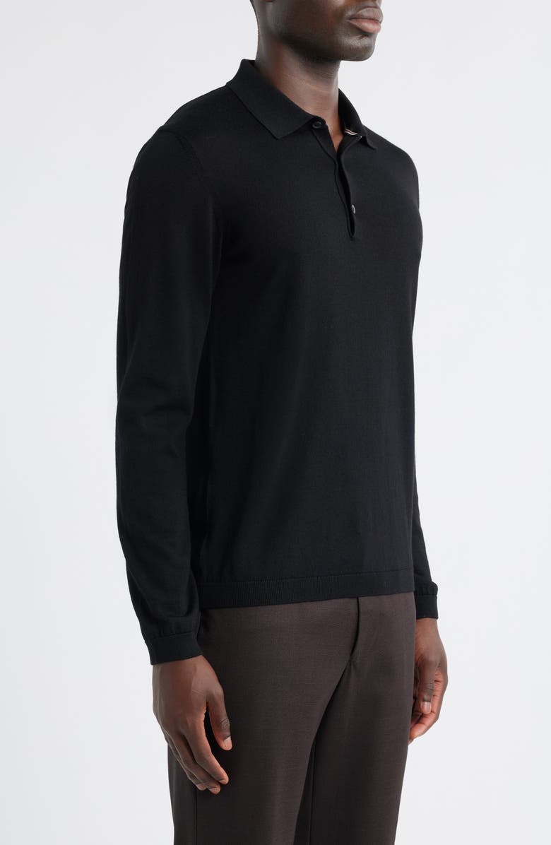 Jack Victor Long Sleeve Wool & Silk Polo Sweater, Alternate, color, Black