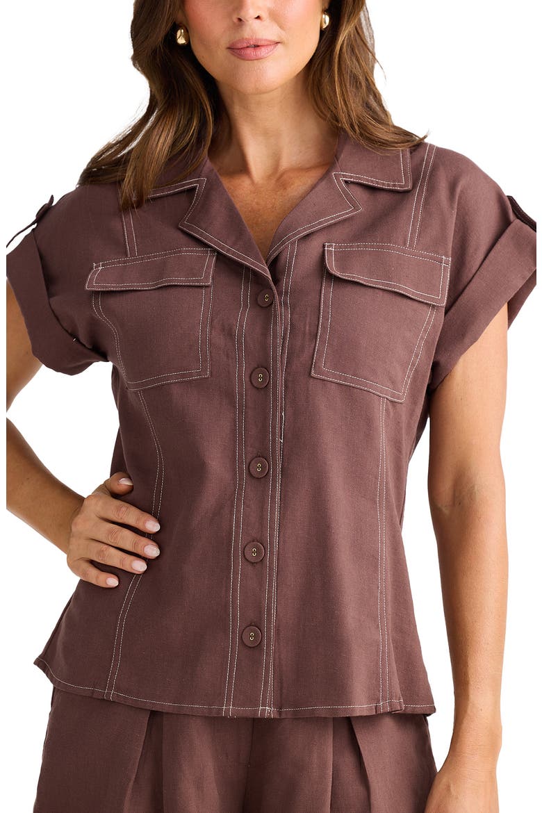 Portia Stripe Button-Up Shirt, Alternate, color, CHOCOLATE