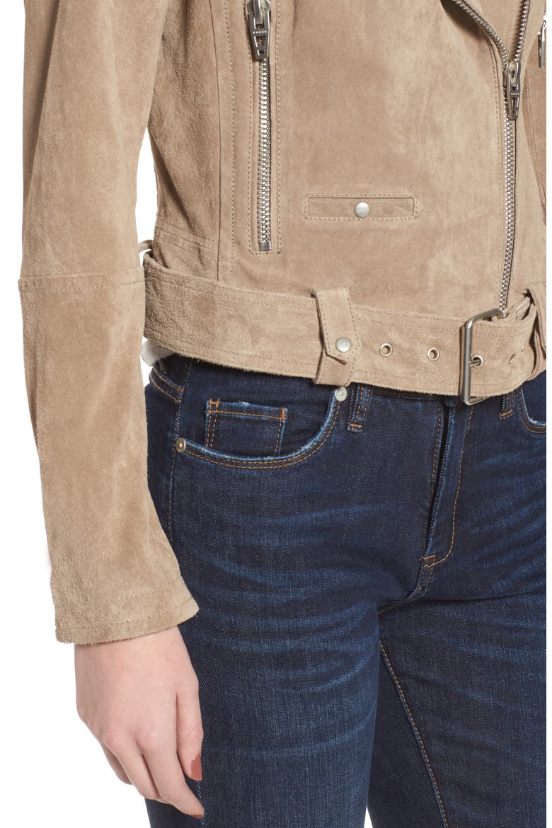 Suede Moto Jacket, Alternate, color, SAND STONER