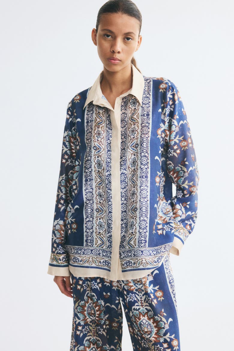 Oversized Viscose-Blend Shirt, Alternate, color, Blue/patterned