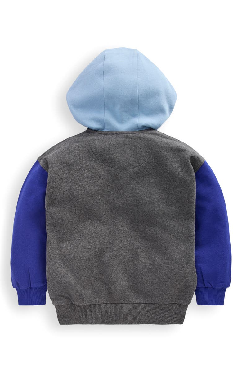Mini Boden Kids' Colorblock Cotton Zip-Up Hoodie, Alternate, color, Grey Hotch