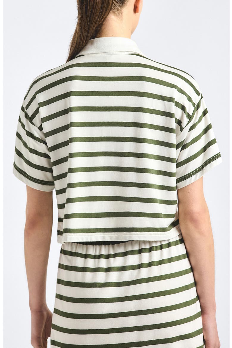 Indira Stripe Stretch Jersey Crop Polo, Alternate, color, WHITE/ FATIGUE STRIPE