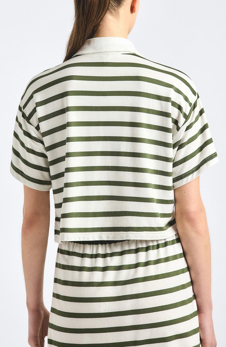 Derek Lam 10 Crosby Indira Stripe Stretch Jersey Crop Polo, Alternate, color, White/ Fatigue Stripe