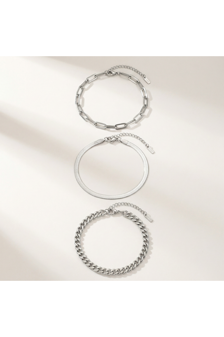 Cinthia Anklet 3 Piece Set Silver Plated 9" with 2" Extender, Alternate, color, Silver