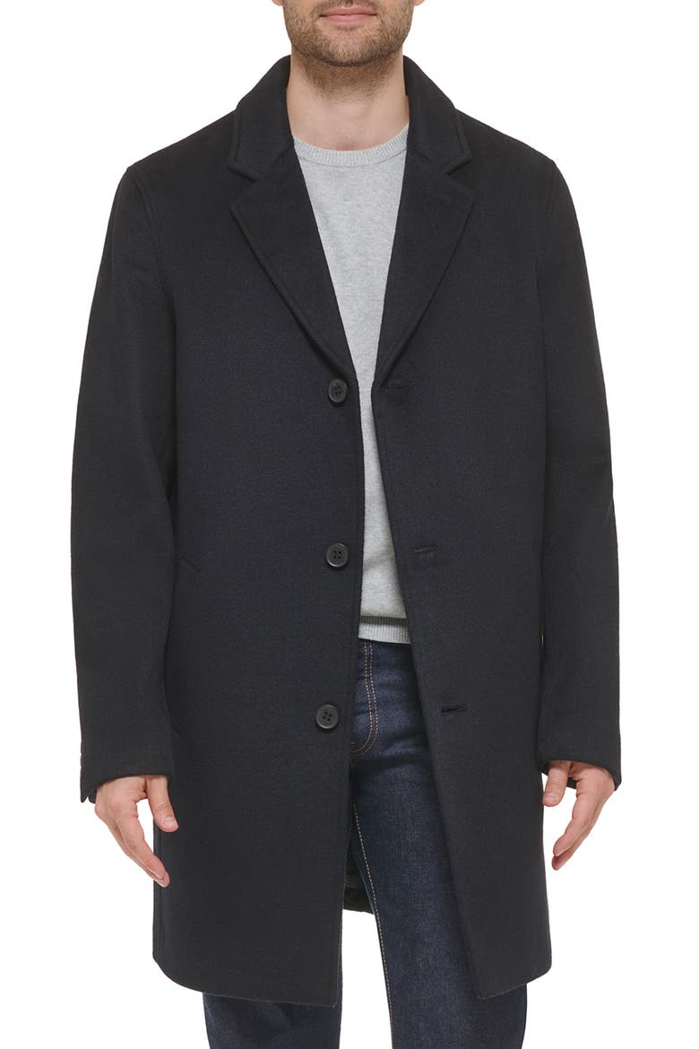 Classic Wool Blend Plush Notched Collar Coat, Main, color, NAVY