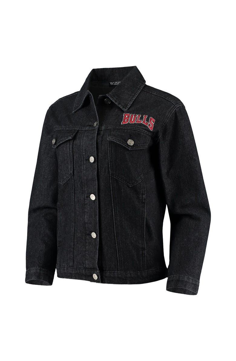 THE WILD COLLECTIVE Women's The Wild Collective Black Chicago Bulls Patch Denim Button-Up Jacket, Alternate, color, Black