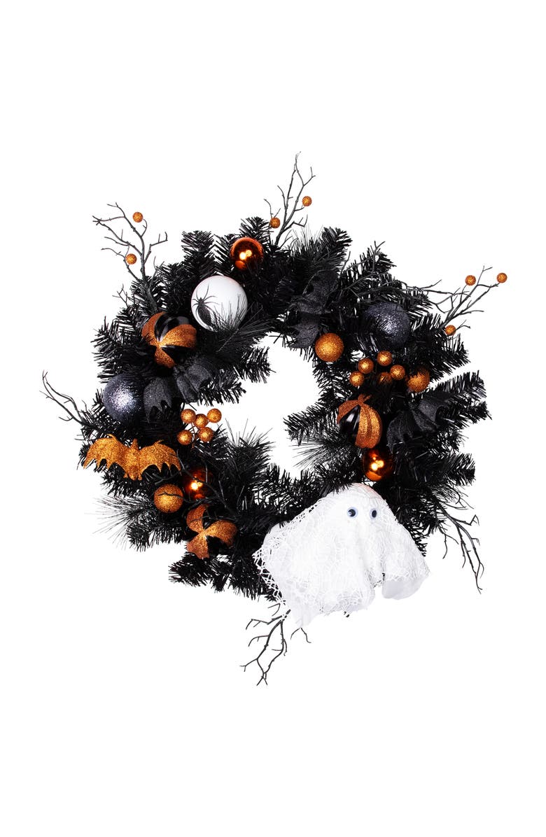 Northlight Ghost and Ornaments Artificial Halloween Wreath - 24" - Unlit, Main, color, 