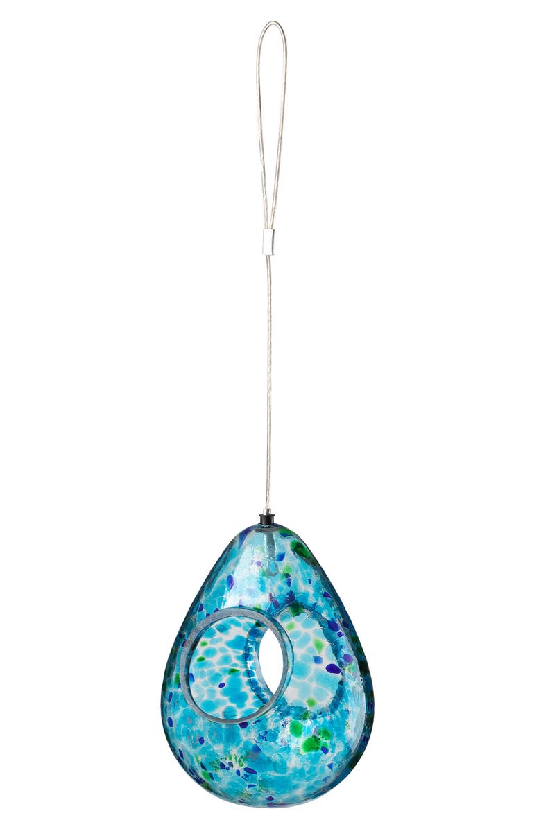 Glitzhome 6.75"H Glass Water Drop Hanging Multi Dots Birdfeeder, Alternate, color, Blue