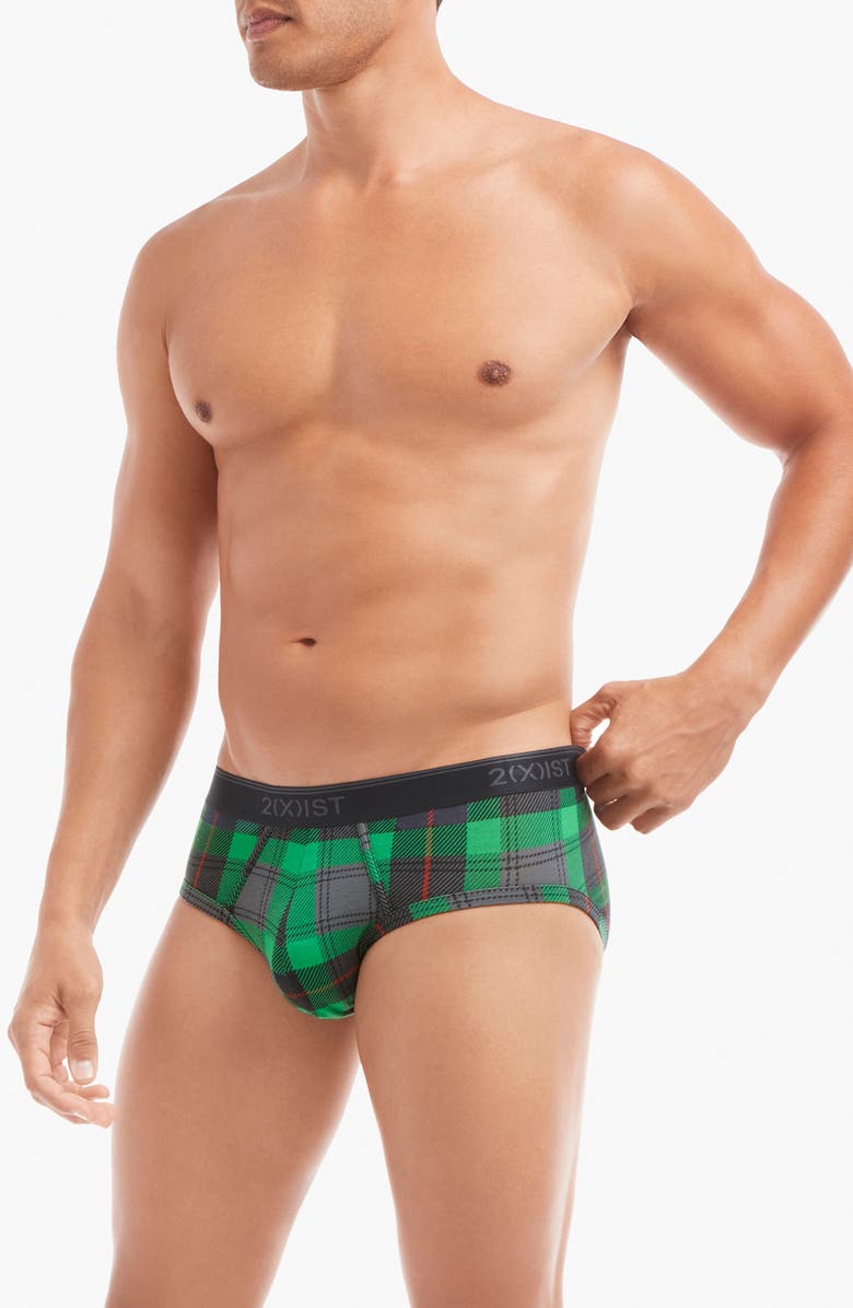 2(x)ist 4-Pack No-Show Stretch Briefs, Alternate, color, Endagnered Tartan Plaid Black