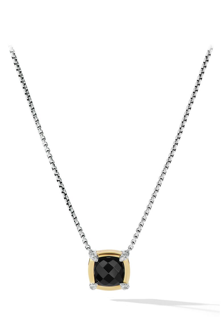 Petite Chatelaine® Pendant Necklace with Semiprecious Stone & Diamonds, Main, color, SILVER PAVE/ BLACK ONYX