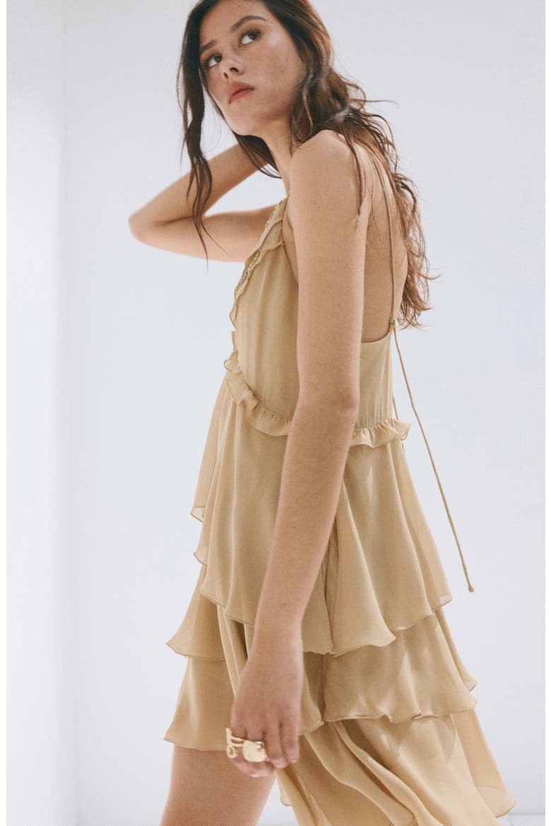 Bead Detail Ruffle Sleeveless Dress, Alternate, color, BEIGE