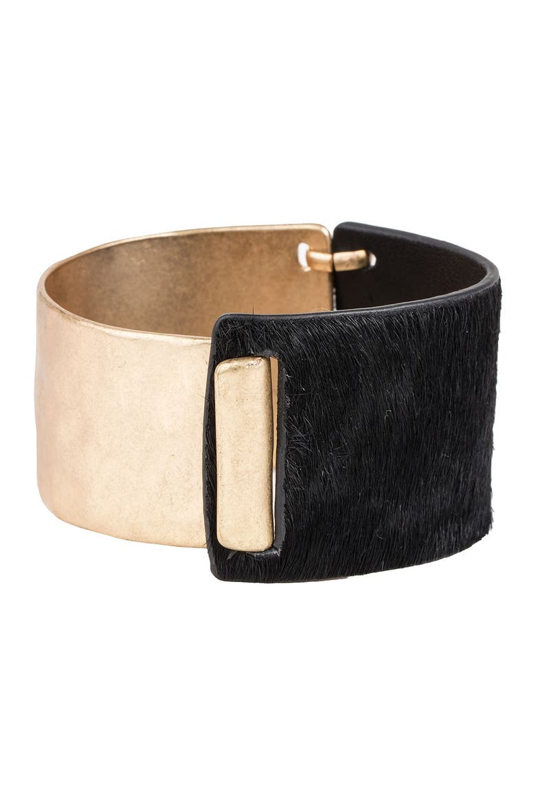 Aileen Genuine Calf Hair Bracelet, Alternate, color, BLACK GOLD