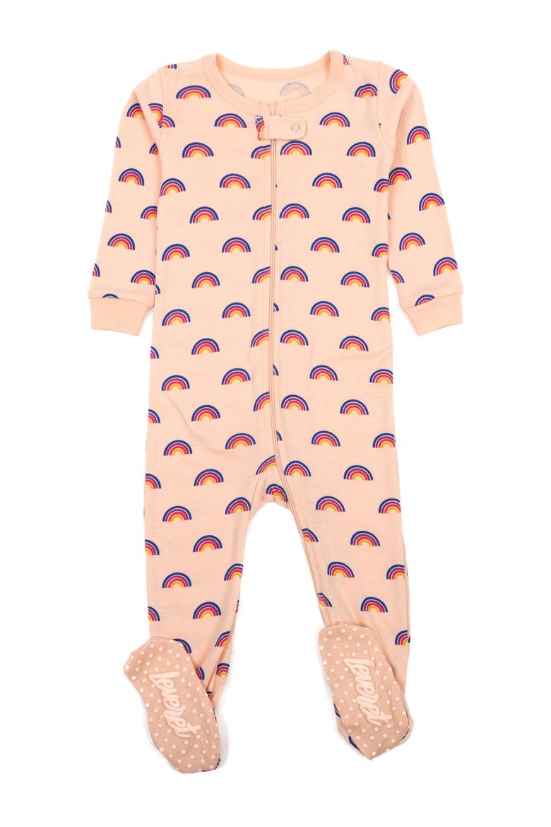 Rainbow Cotton Footed Pajamas, Main, color, PEACH
