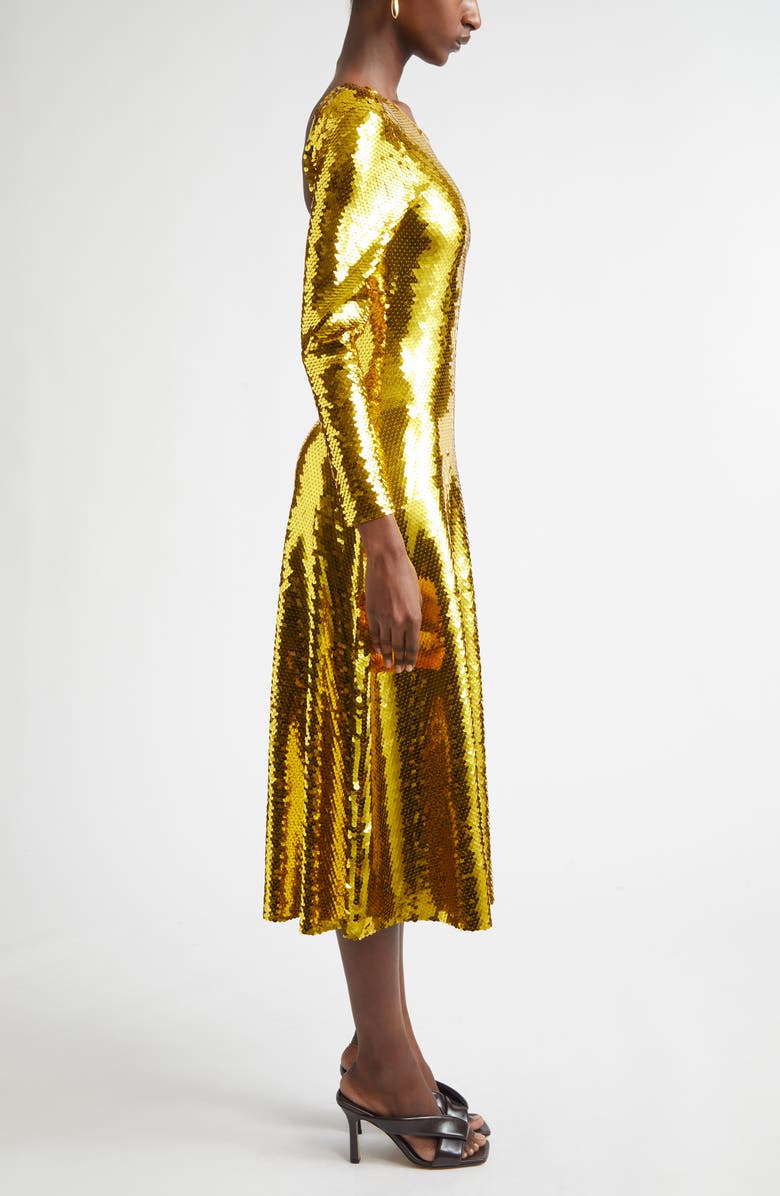 Bottega Veneta Long Sleeve Paillette Cocktail Dress, Alternate, color, 8480 Gold