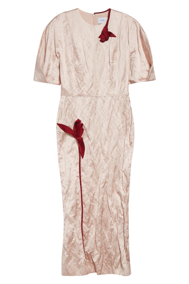 Tulip Appliqué Crinkled Metallic Satin Gown, Alternate, color, CAMEO PINK