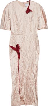 Erdem Tulip Appliqué Crinkled Metallic Satin Gown