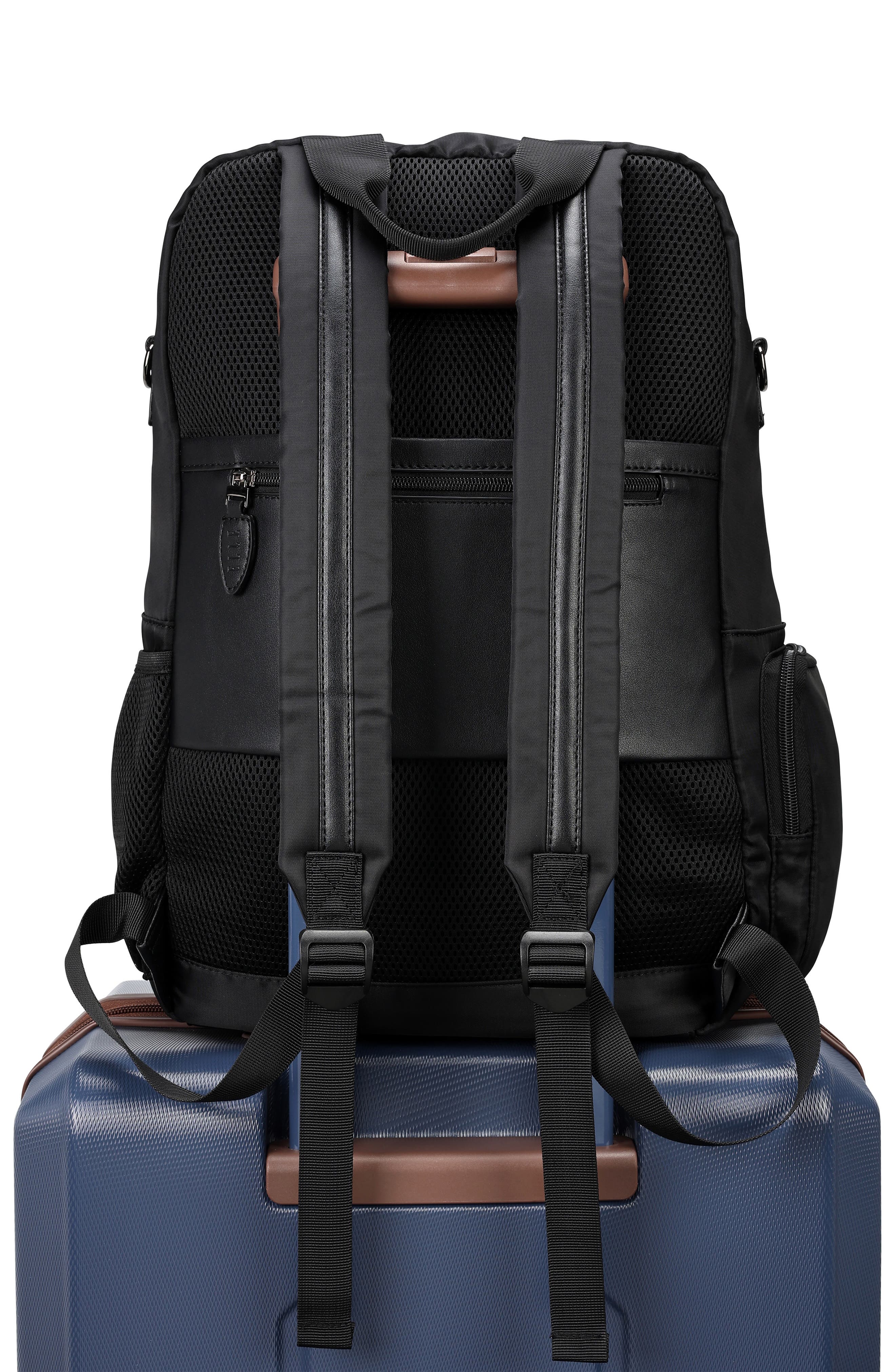 ELLE Voyage 20L Twill and Vegan Leather Backpack, Alternate, color, Black