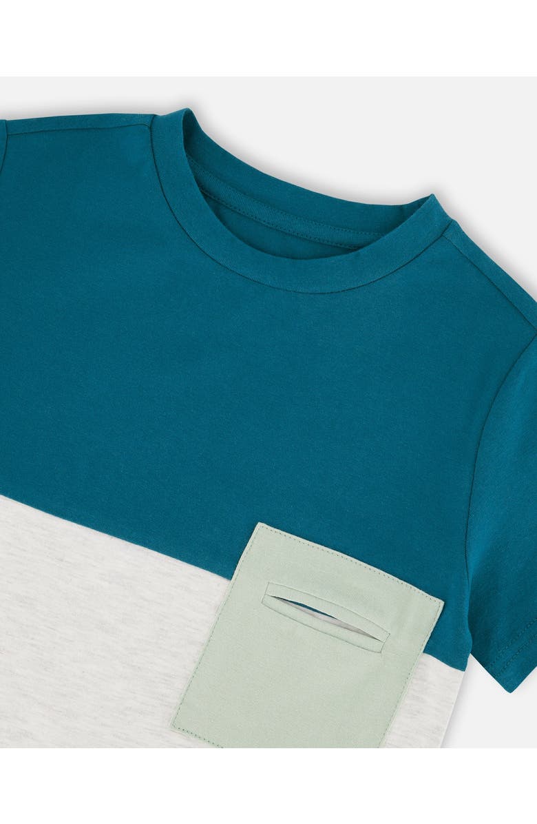 Deux par Deux Organic Cotton Colorblock Jersey Short Sleeve T-Shirt with Chest Pocket, Alternate, color, Heather Grey
