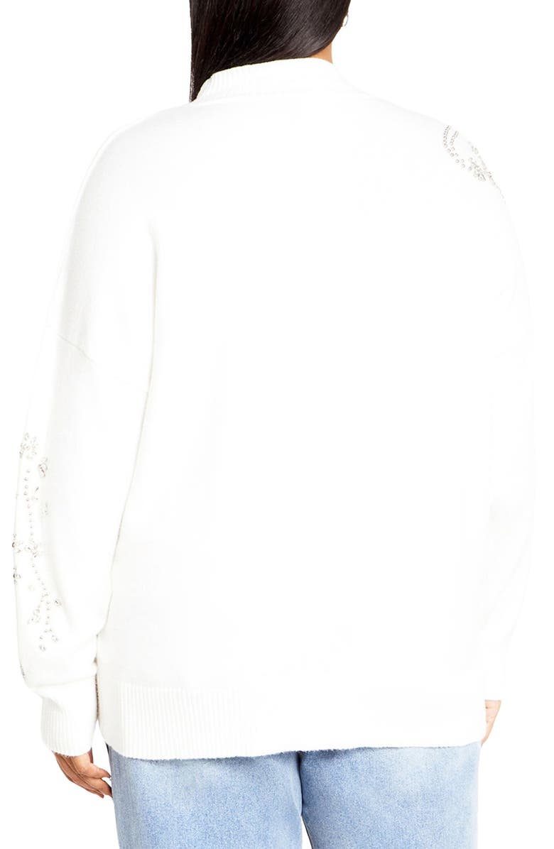 City Chic Zariah Rhinestone Mock Neck Sweater, Alternate, color, Ivory