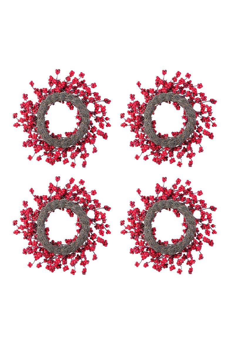 Set of 4 14"D Christmas Mini Red Berries Wreaths, Alternate, color, Red