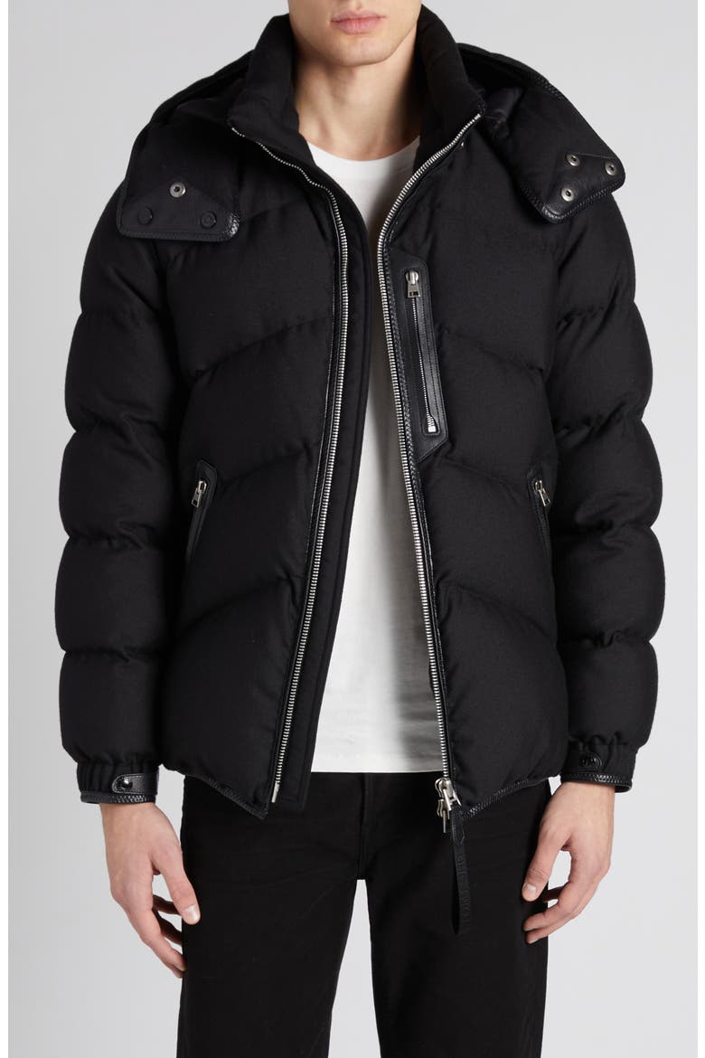 Lightweight Wool & Cashmere Hooded Down Jacket, Main, color, BLACK