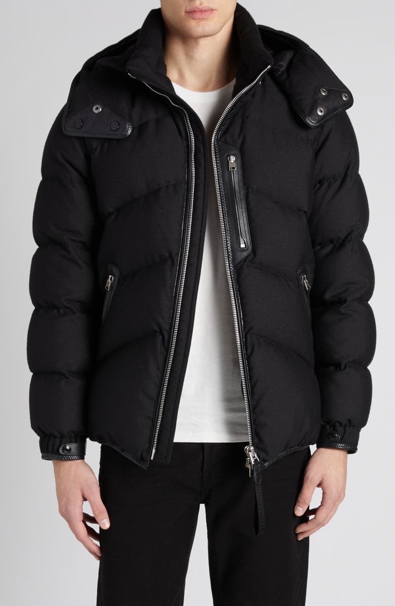 TOM FORD Lightweight Wool & Cashmere Hooded Down Jacket, Main, color, Black