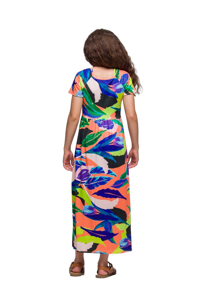 Bright Floral Print Short Sleeve Maxi Dress, Alternate, color, Coral Multi