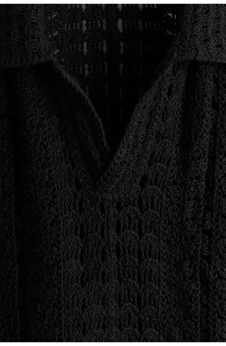 H&M Relaxed Fit Crochet-look Polo Shirt, Alternate, color, Black