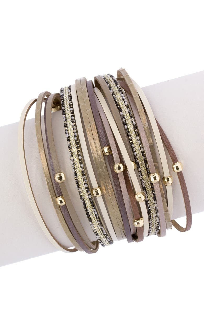 SAACHI Looking Good Beaded Leather Multi Strand Bracelet, Main, color,