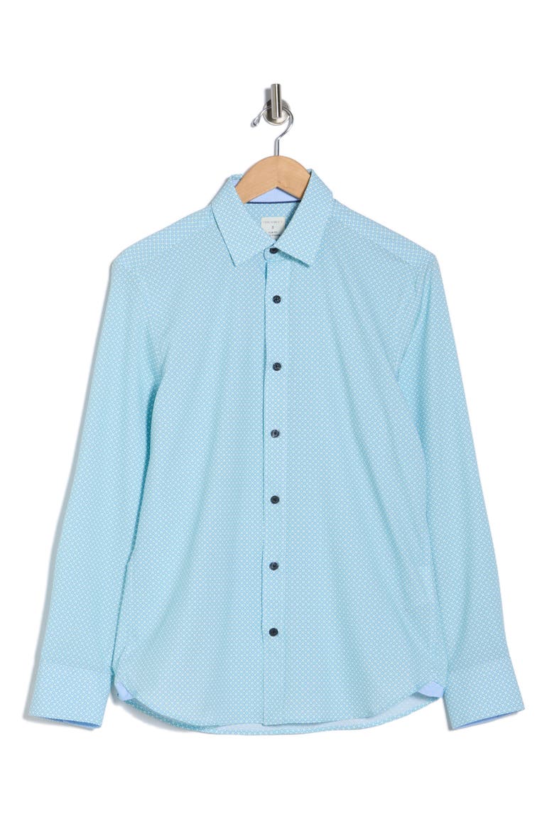 Slim Fit Diamond Geometric Stretch Button-Up Shirt, Alternate, color, WHITE/ GREEN
