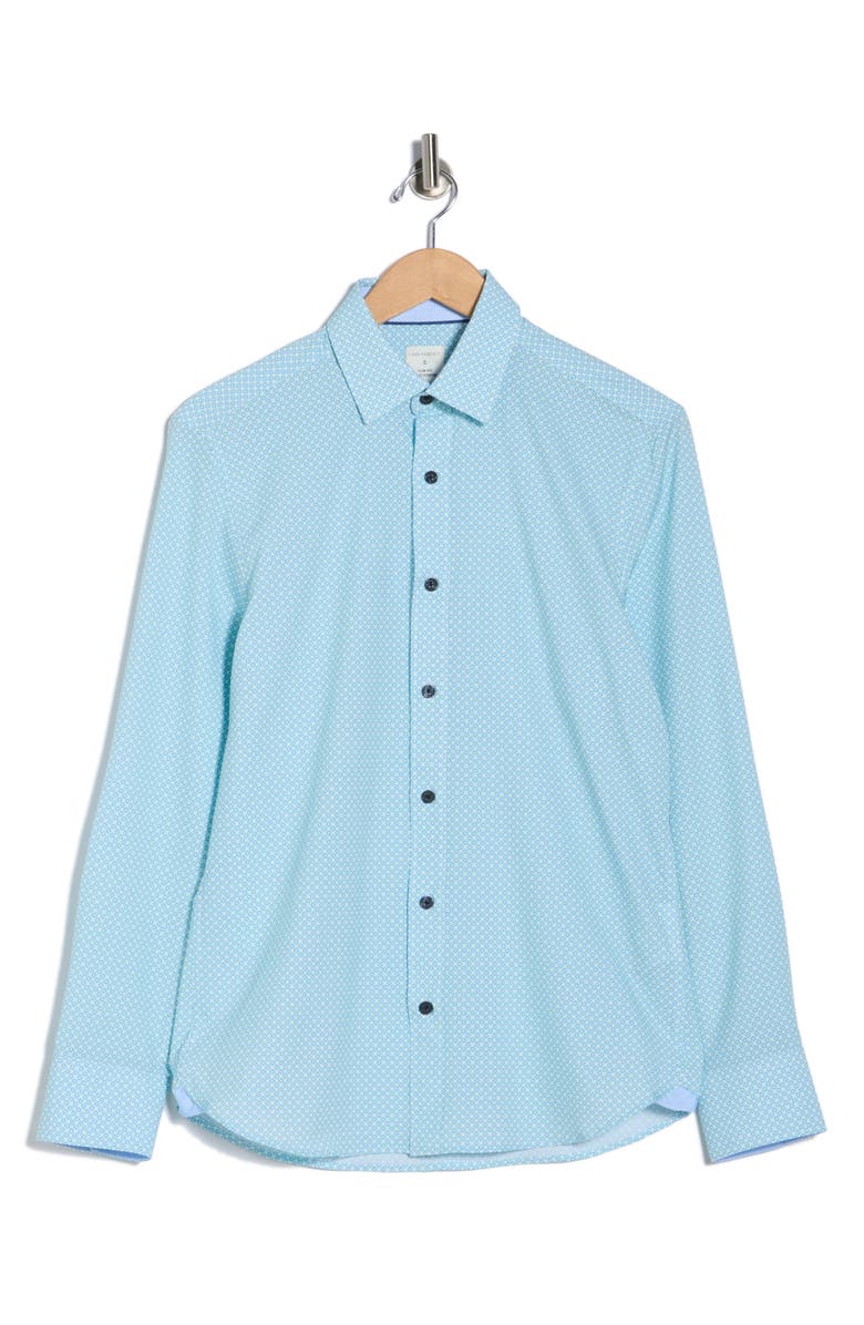 CONSTRUCT Slim Fit Diamond Geometric Stretch Button-Up Shirt, Main, color, White/ Green