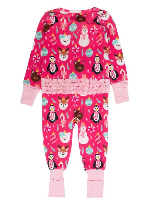 Rufflebutts Girls Softsnooze Holiday Convertible Ruffle One Piece Pajama In Multi