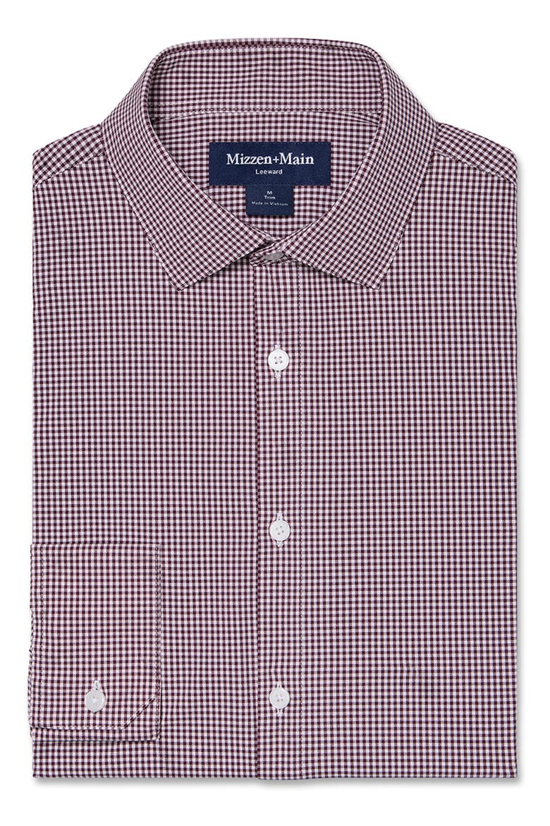 Leeward Trim Fit Gingham Performance Button-Up Shirt, Alternate, color, MERLOT PETER GINGHAM