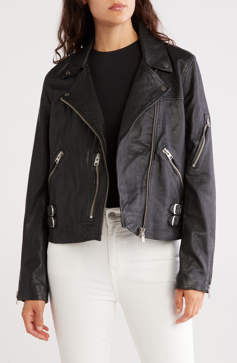 AllSaints Prescott Leather Biker Jacket, Main, color, Black