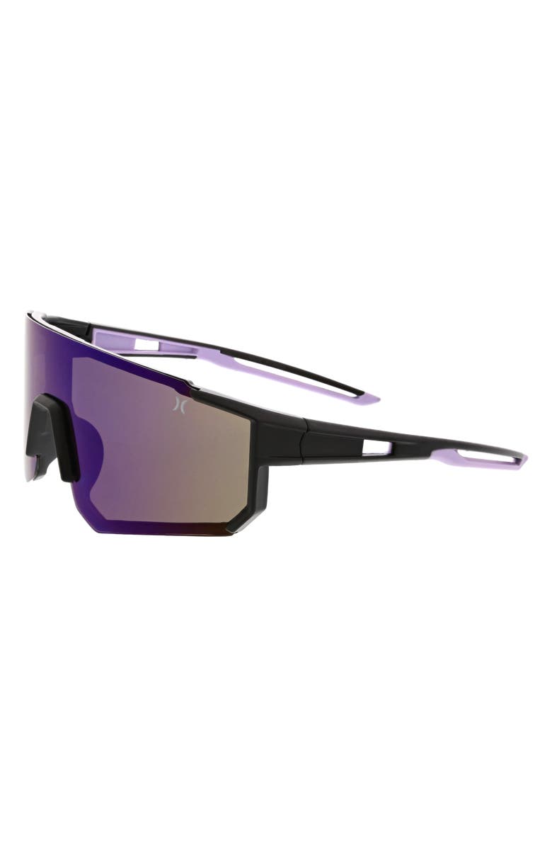Hurley Semi Rim Polarized Shield Sunglasses, Alternate, color, Black / Dark Blue Revo