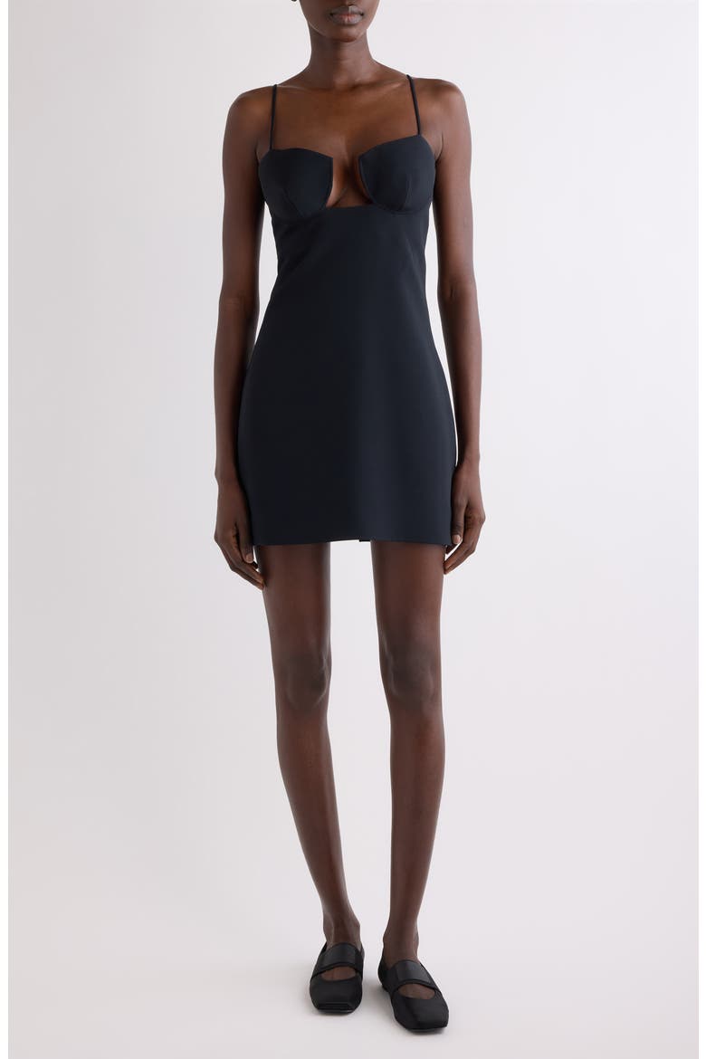 Cutaway Satin Minidress, Main, color, BLACK
