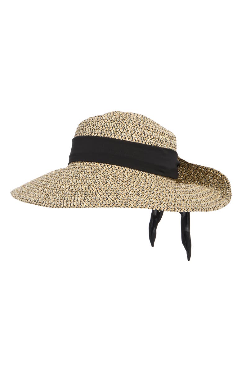 Nine West Flip Up Floppy Straw Sun Hat, Main, color, Black Multi