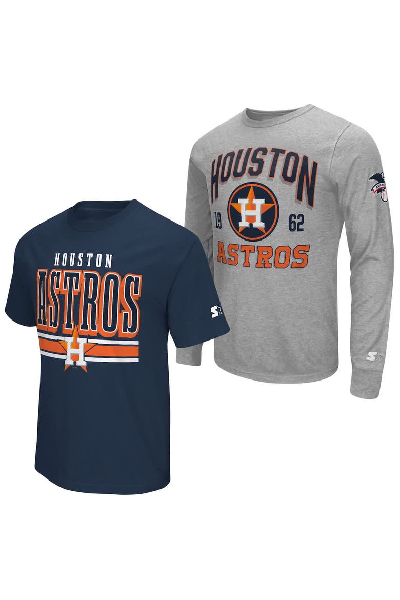 Men's Starter  Heather Gray/Navy Houston Astros Two-Pack Long Sleeve & Short Sleeve T-Shirt Set, Alternate, color, Navy