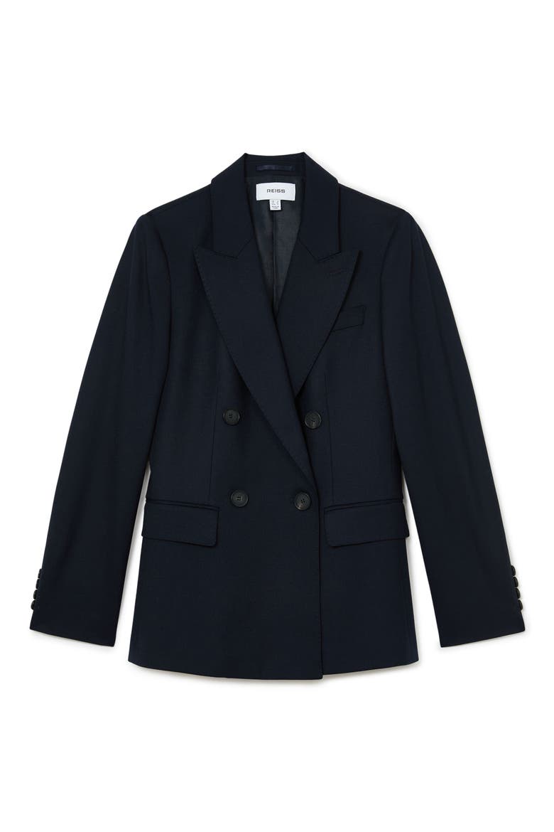Solene Wool Blend Double Breasted Suit Blazer, Alternate, color, NAVY